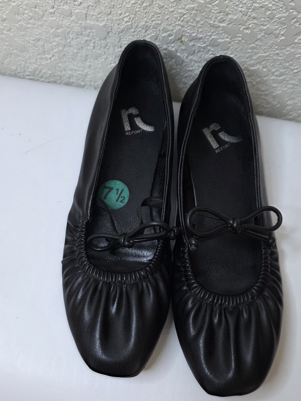 Report Black Faux-Leather Ballet Flats with Bow Trim